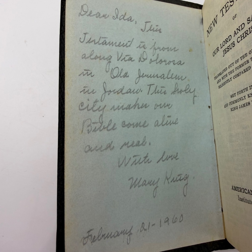 Vtg Mini New Testament Bible Olive Wood Jerusalem Souvenir KJV Patriotic 1960 - Picture 4 of 9